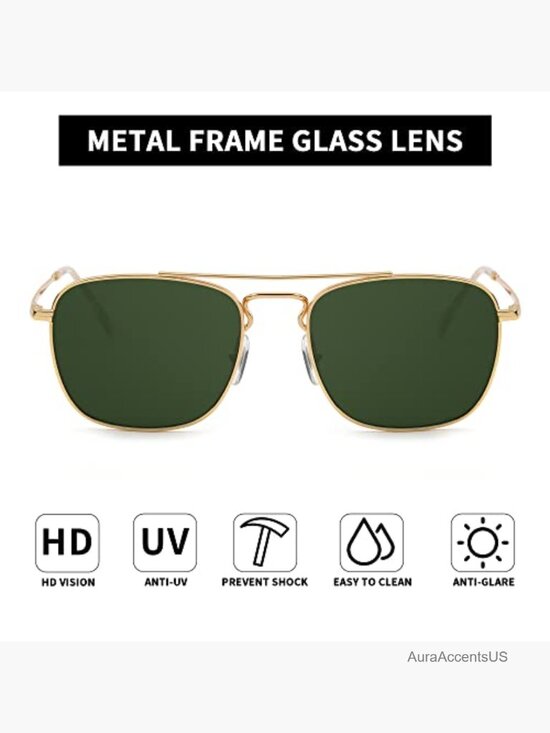 Retro Square Aviator Sunglasses Metal Frame Glass Lens UV400 main image 6